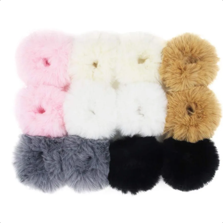 

SUSULU Faux Fur Hair Bands Set of 12 Fluffy Fur Scrunchies for Women in 6 Colors Warm and Comfortable Hair Accories Includes 2