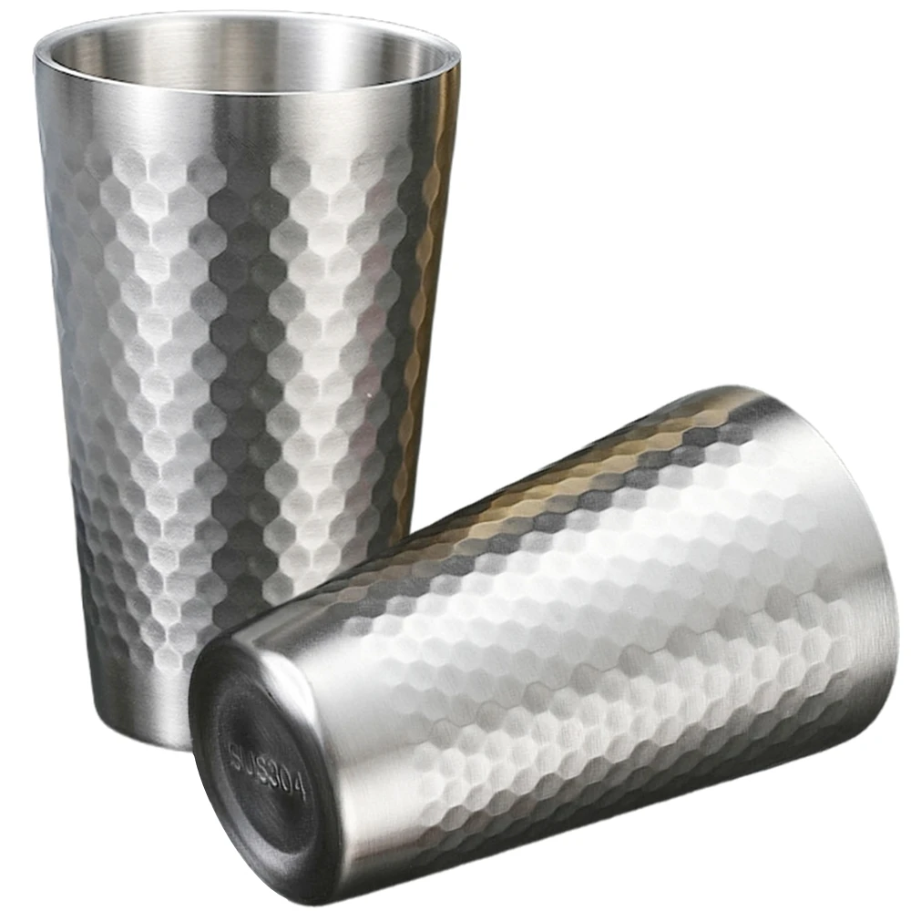2 Stück Metallbecher, 450 ml, Kaffeebecher-Set, Edelstahl, doppelwandig, stapelbar, isoliert, Wasser-Kaffeegläser für Zuhause, Party, Reisen
