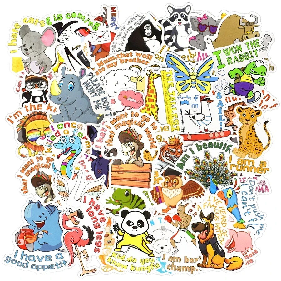 50 PCS Proverb Animal Stickers for Kids Funny Cartoon Animal Cute Stickers Set DIY Bike Fridge Car Scrapbook Reward Sticker Kids