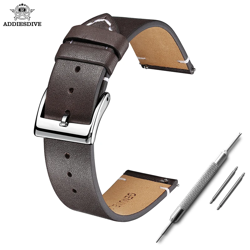 ADDIESDIVE Allgemeine Herren-Uhrenarmbänder aus weichem Leder, 20 mm Stahlschnalle für analoge Uhren, Armband, Schwarz, Braun, Dunkelbraun, Zubehör