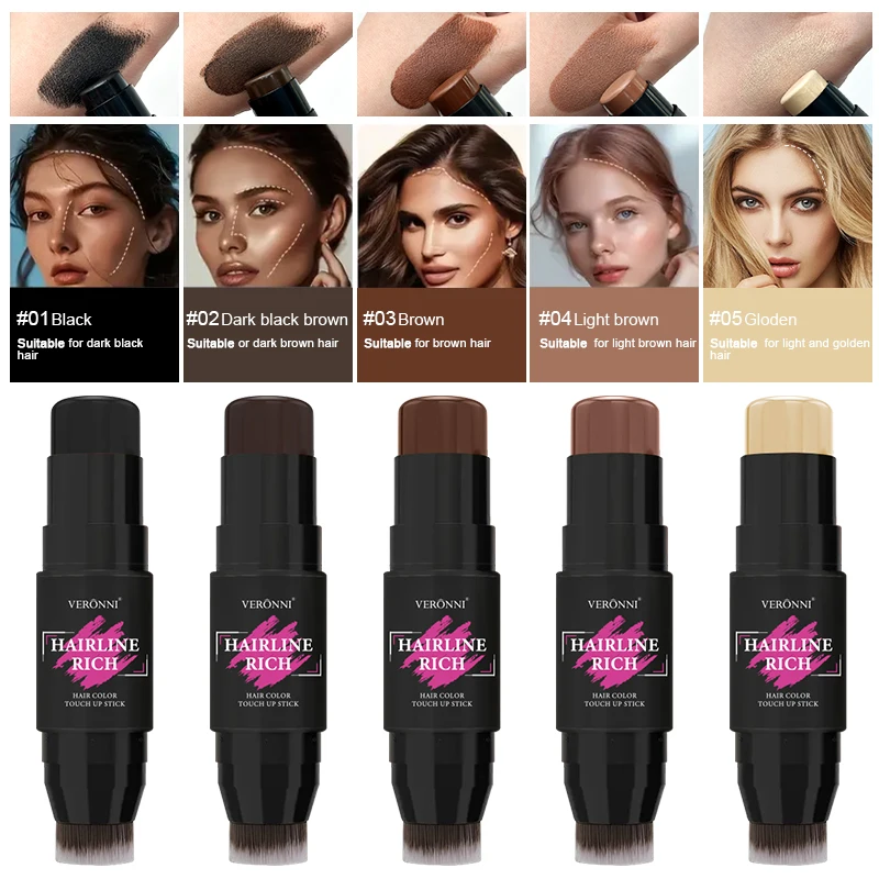 2-in1 Hairline Rich Hair Touch Up Stick Instant Gray Root Concealer Cover Hair Loss Filling Forehead Hair Shadow Hairline Makeup