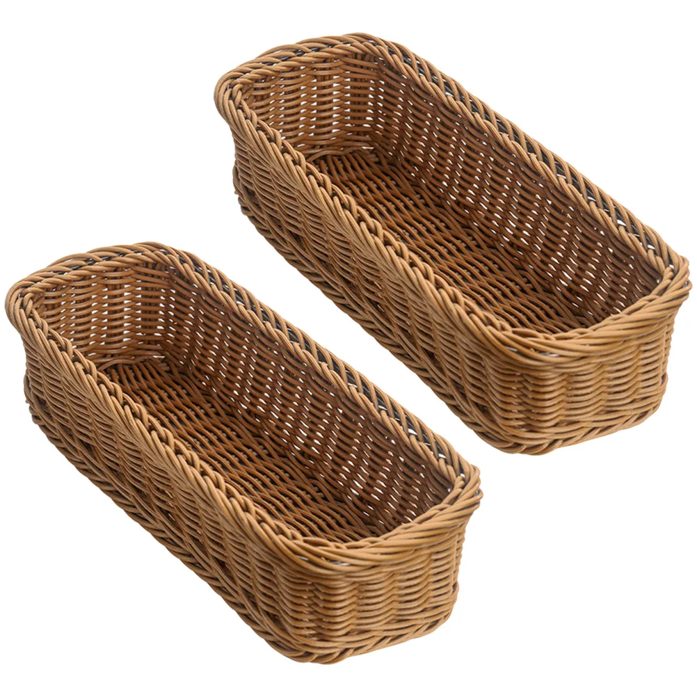 

2 Pcs 30x11x7cm Brown Woven Cutlery Basket Desk ganizer Spice Jar Holder Decorative Storage Home Accessory Practical