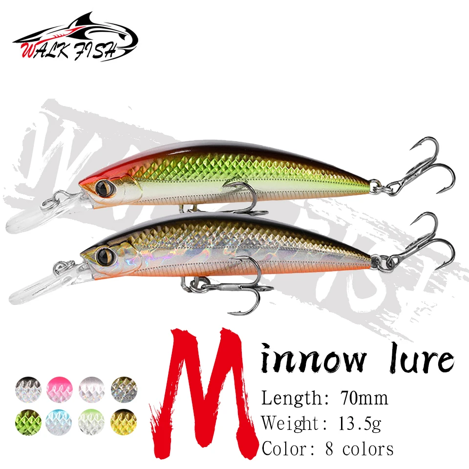 WALK FISH 1PCS New Japan Sinking Minnow Super Natural 70mm 13.5g Hard Bait Wobbler For Professinal Fishing Hook Lure Artificial