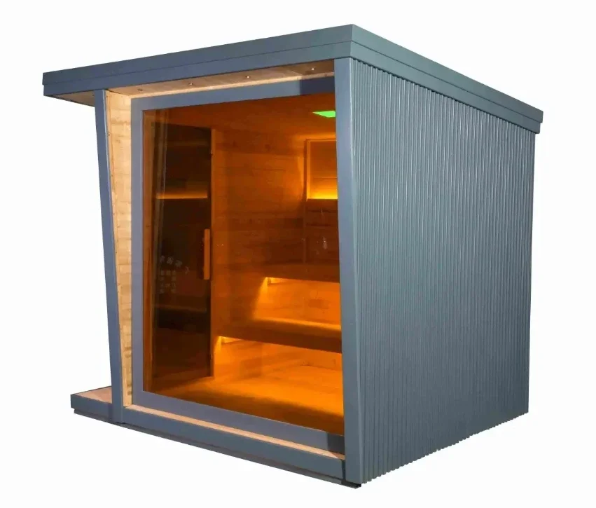 xx-Carbonized Spruce 6-Person Outdoor Sauna Weatherproof Home Relaxation Cabin