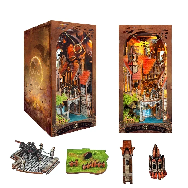 

DIY Book Nook Wooden Miniature Model Kit Spirit Valley of The Magic Ring Bookend 3D Puzzle Bookshelf Home Decor Friend Gifts
