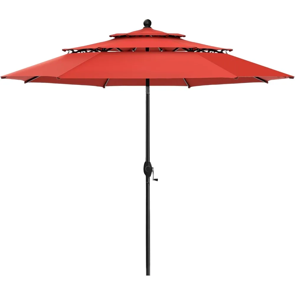 

Sophia & William 10-футовый 3-х уровневый зонт для патио с автоматическим наклоном, уличный зонт с двойной вентиляцией и рукояткой, оранжево-красный