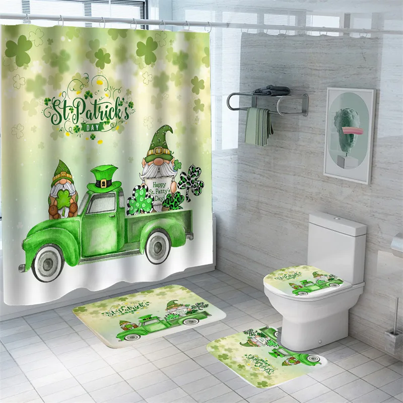 

Cartoon Tree With Easter Eggs Shower Curtain Print Rabbit Bath Mat Set Happy Toilet Rugs Carpets Waterproof Curtains