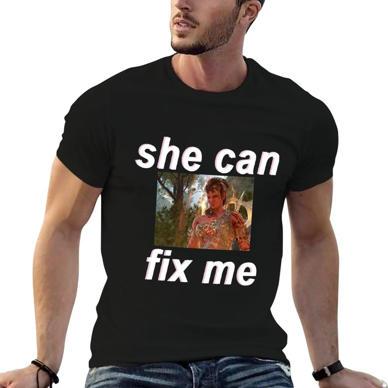 [FOR DARK BACKGROUND] Karlach She can fix me T-Shirt vintage anime shirt anime clothes black t shirts for men