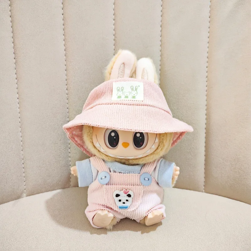 17cm Cute Mini Plush Doll's Clothes Outfit Accessories For Labubu Dolls Clothing Gift Sitting Party Series Hat Jumpsuit T-shirt