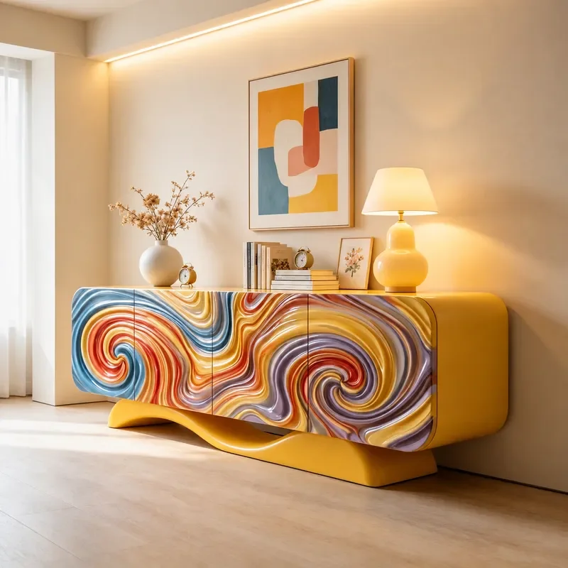 Art Vortex 3D Relief Gradient TV Cabinet Light Luxury Wave Shaped Floor Storage Locker Modern Living Room Furniture