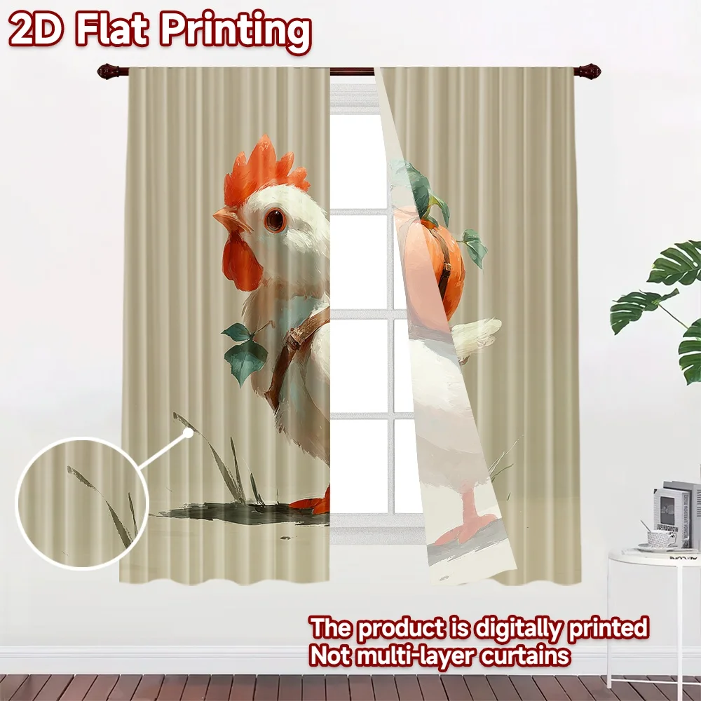 2D flat printing 2pcs Party Curtains Cute Chicken Carrying Pumpkin Digital Printed Polyester Drapes Festive Curtains Perfect for