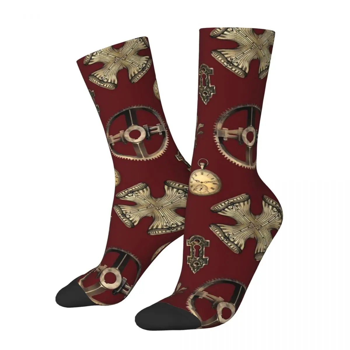 Steampunk Socks Gear And Watch Print Vintage Stockings Women Men Comfortable Climbing Socks Winter Graphic Non Skid Socks