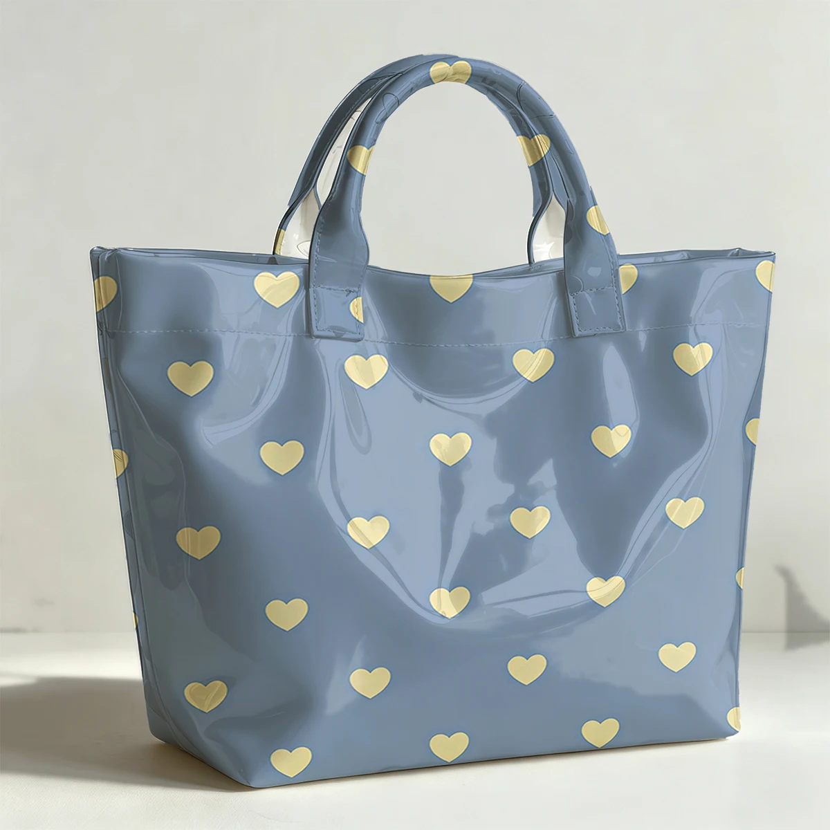 Blue & Yellow Hearts PVC Tote Bag Waterproof Transparent Jelly Bag Beach Bag Tote Pouch Bow Handbags Storage Bag