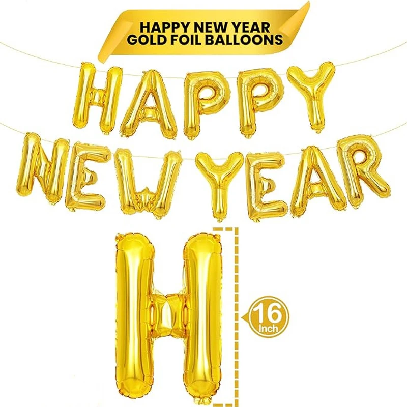 Gold NumberBalloons '26 Happy NewYear2026 ThemeBalloons for New Year's Eve Party Decorations Indoor Outdoor Celebration Supplies