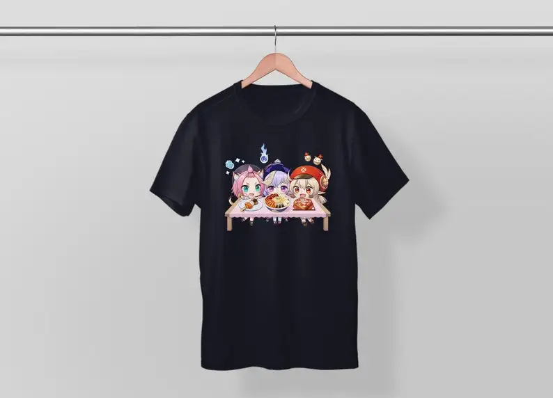 Klee Diona Qiqi - Genshin Impact Speciality dish Series! Unisex Tee T-shirt Kawaii Chibi Cute Fanart Merch Special food