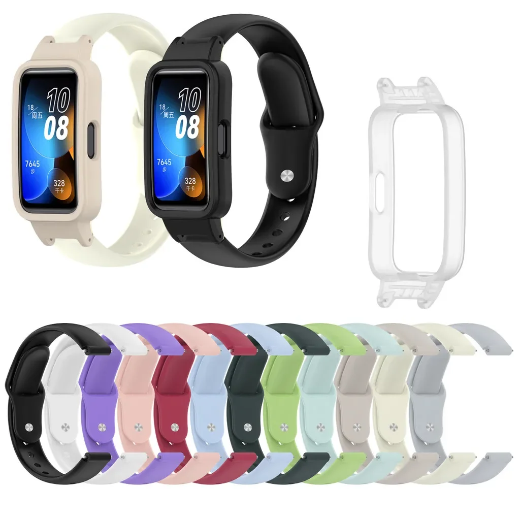 Silicone Strap + Case For Huawei Band 8 9 10 NFC Soft Candy Color Watch Band Sports Bracelet Loop Cover