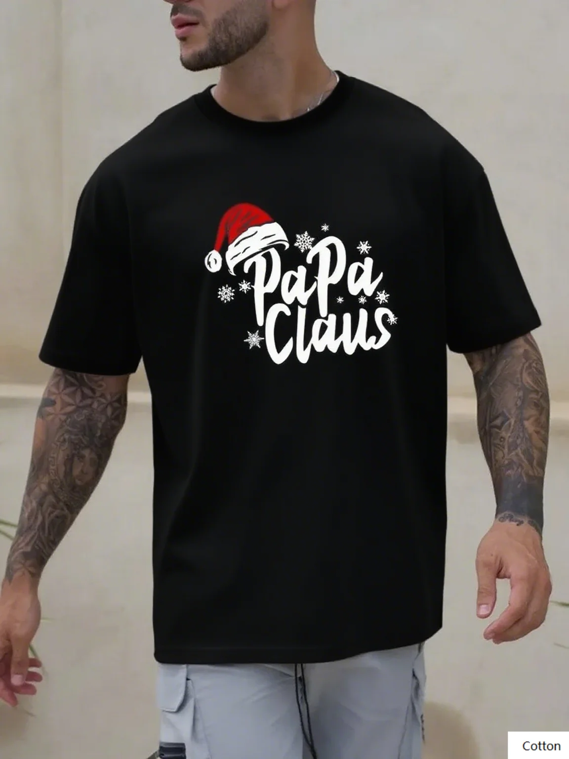 تي شيرت رجالي مطبوع من القطن بتصميم بابا كلوز وعناصر عيد الميلاد رائع لموسم العطلة وعرض الروح الاحتفالية #1