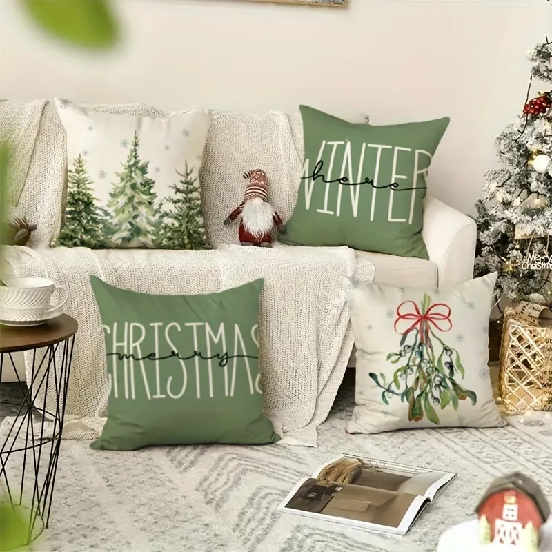 Fundas de almohada Festivas con tematici navideña e de invierno: أرمبولز نيفادوس، ماليتاس فيليسز y muérdago، decoración del #2