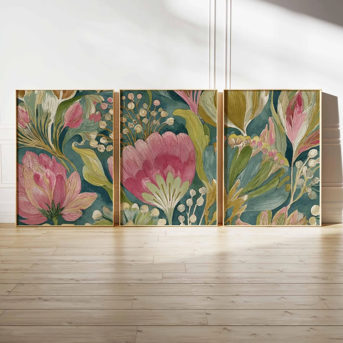 3pcs/set Vintage Protea Floral Canvas Prints Poster Green and Pink Botanical Art Prints Living Room Wall Art Home Decor Poster