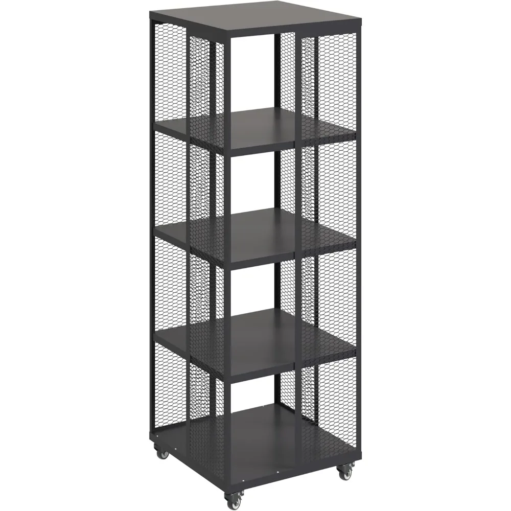 خزانة كتب دوارة معدنية بيضاء مكونة من 4 طبقات للمساحات الصغيرة مع حلول تخزين وأرفف إبداعية متعددة الطبقات