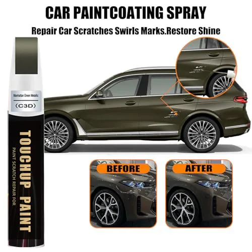 Car Touch Up Paint(Manhattan Green Metallic(C3D)) for BMW Car Paint Scratch Repair Kit, Quick & Easy Solution to Repair