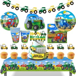 Tractor Party Supplies Disposable Tableware Paper Plates Cups Napkins Tablecloth Cake Topper Birthday