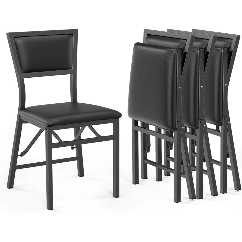 كراسي تناول الطعام المبطنة القابلة للطي من فينجلي، معدن شديد التحمل، موفرة للمساحة، مجموعة من 4 قطع، أسود