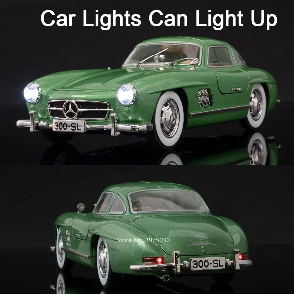 1:24 Benz 300SL Modele samochodów zabawkowych Alloy Diecast z wycofaniem Dźwięk Światło Wycofać Miniaturowe pojazdy Chłopiec Urodziny Zbieraj prezenty