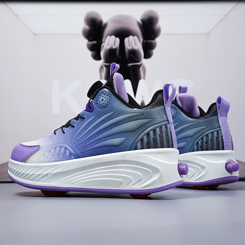Boys Girls Roller Shoes With 4 Wheels High Quality Flashing Youth  LED Lights Deformation Parkour Semi Professional Skate Shoes view 3