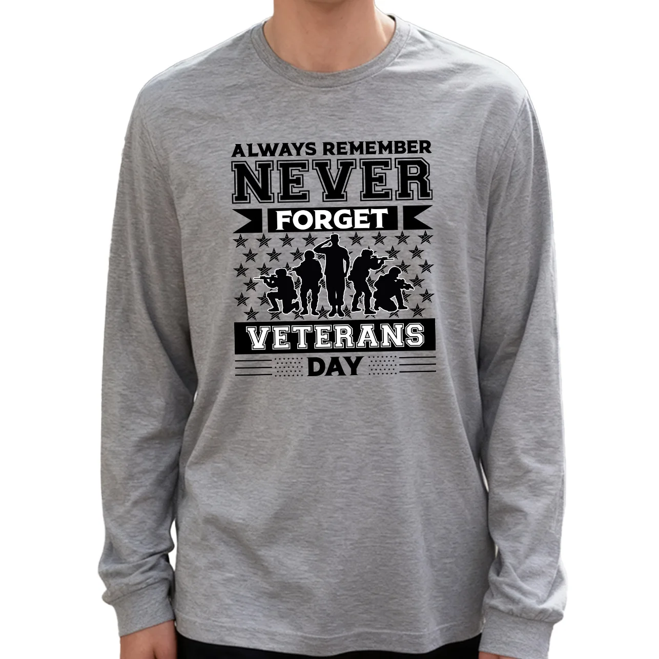 決して忘れないでください ベテランの日 メンズ長袖Tシャツ 綿100% 180g クルーネック カジュアル デイリースタイル 柔らかく通気性があります