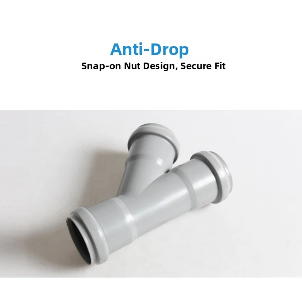 50mm Gray Plastic Tee Connector Three Way 45 Degree Angle Fitting for Drain Pipe Quick Connect and Reliable Seal