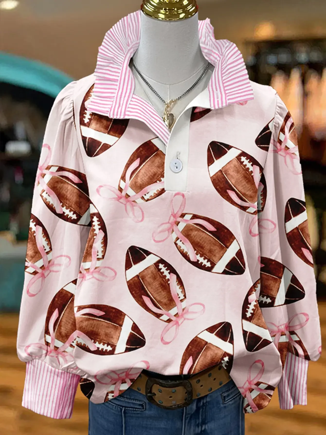 

Women's striped personalized fashion shirt, multi-color striped collar, half button pattern, Stacked items, vintage fashion,