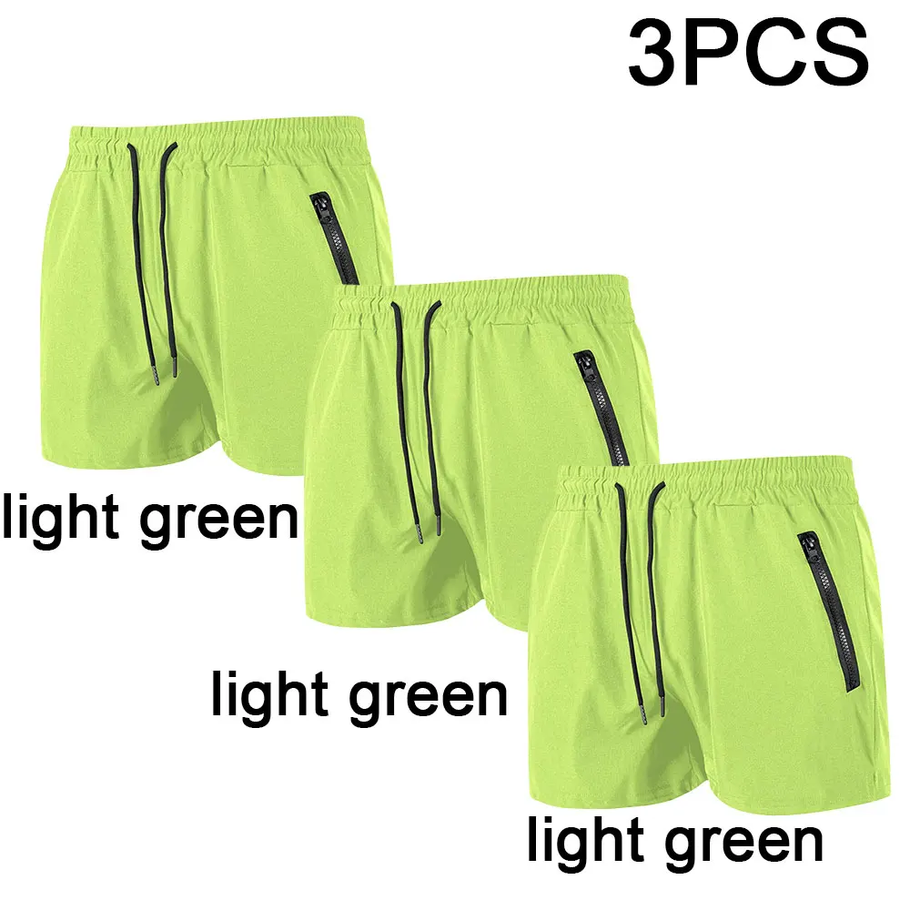 3PCS Men's Beach Shorts Summer Swim Trunks Quick Dry Side Double Zipper Pockets Design Running Basketball Training Gym Shorts