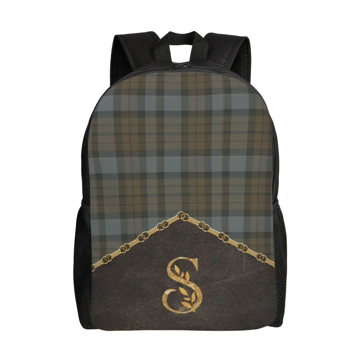 Custom Leather Tartan Monogram S Laptop Backpack Men Women Basic Bookbag College School Students Modern Plaid Check Texture Bag