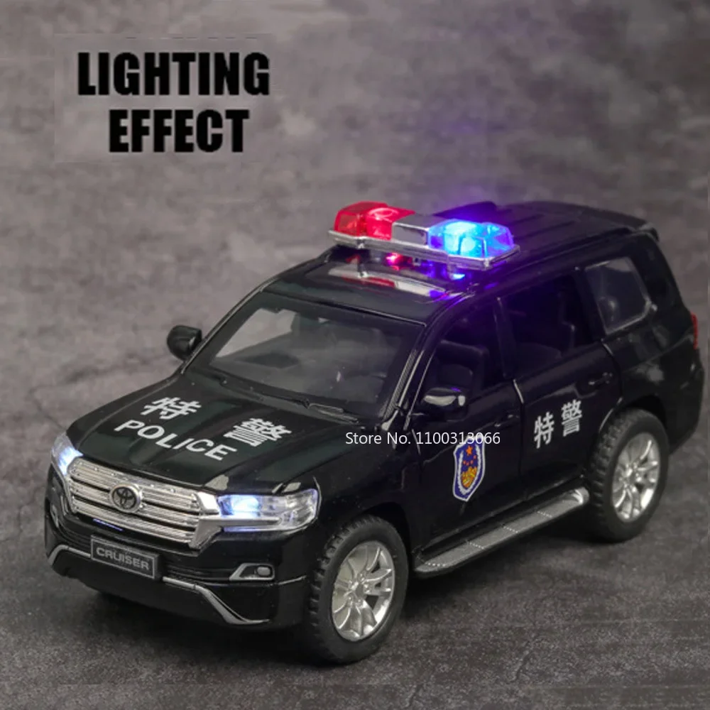 1:32 Toyota LAND CRUISER Police Cars Alloy Models Diecast Toy Rubber Tires 6 Doors Opened Pull Back Vehicles Toys Boys Gifts