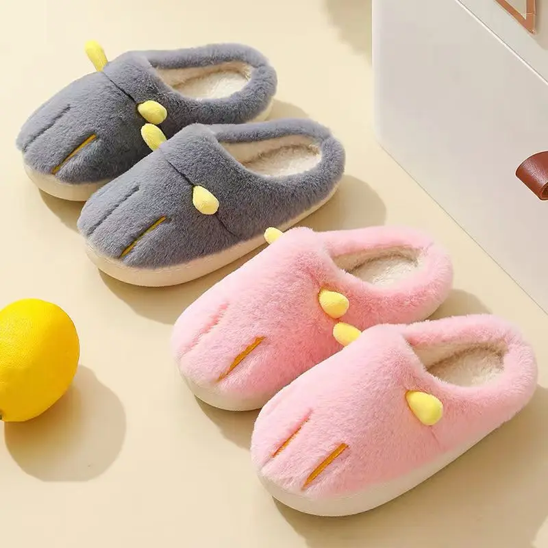 Autumn and Winter Warm Thick-soled Boys Girls Simple Soft-soled Non-slip Indoor and Outdoor Warm Cotton Slippers Cute Slippers