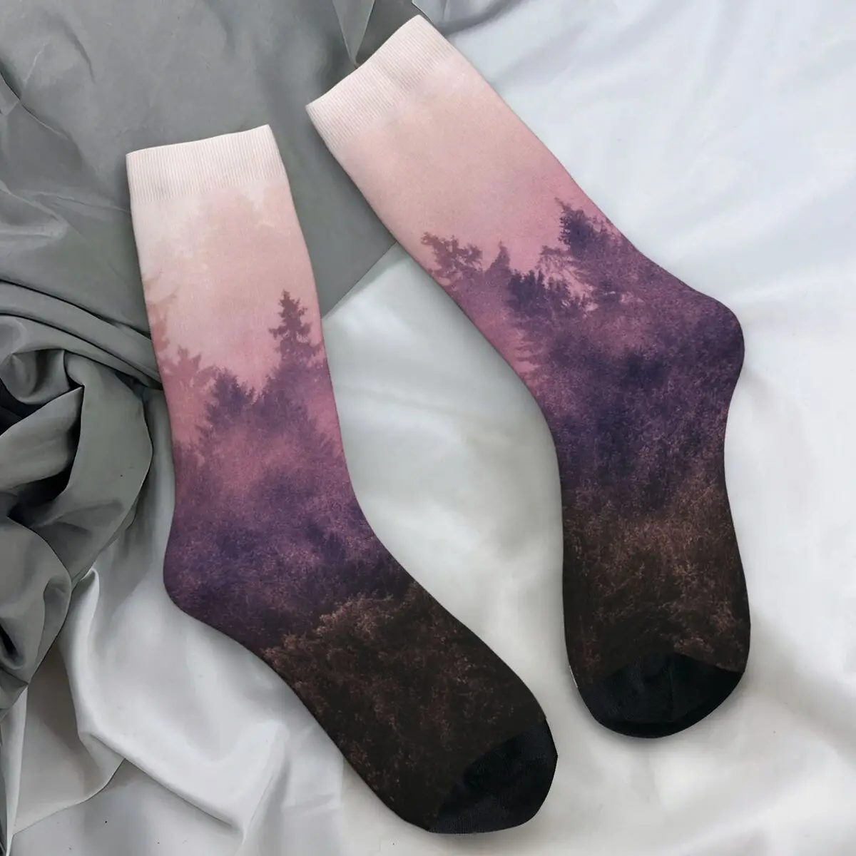 Fuchsia Raspberry Fairytale Forest Magic Fog Stockings Trendy Socks Winter Anti Skid Socks Adults Men Outdoor Warm Soft Socks