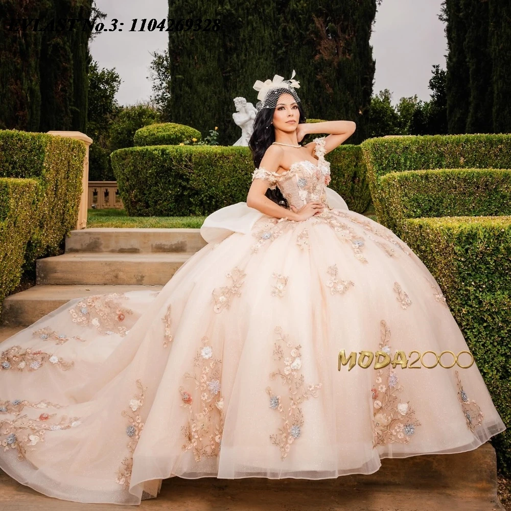 EVLAST Customized Blush Quinceanera Dress Ball Gown 3D Floral Applique Crystal Beaded Corset Sweet 16 Vestidos De 15 Anos E3Q52