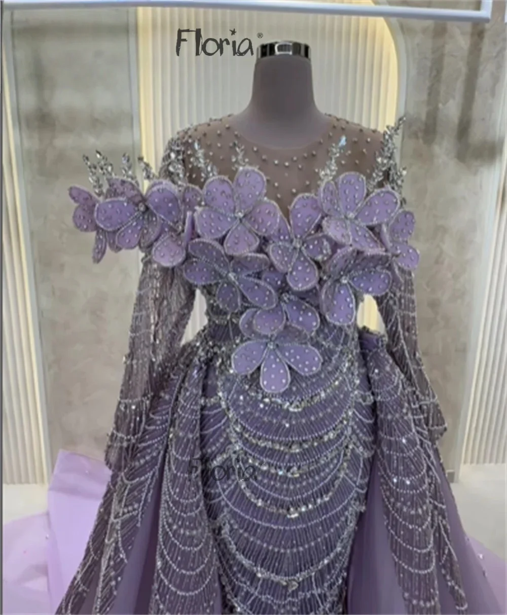 

Robe De Soirée Femme Customized Lilac Crystals Wedding Guest Gown Plus Size With Overskirt Saudi Arabia Engagement Prom Gowns