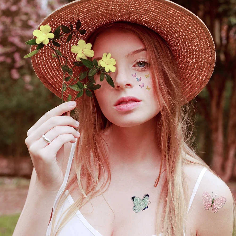 

Glitter Butterfly Tattoo Sticker Temporary Waterproof Face Arm Body Art Fake Tattoos Women Festival Makeup Tool