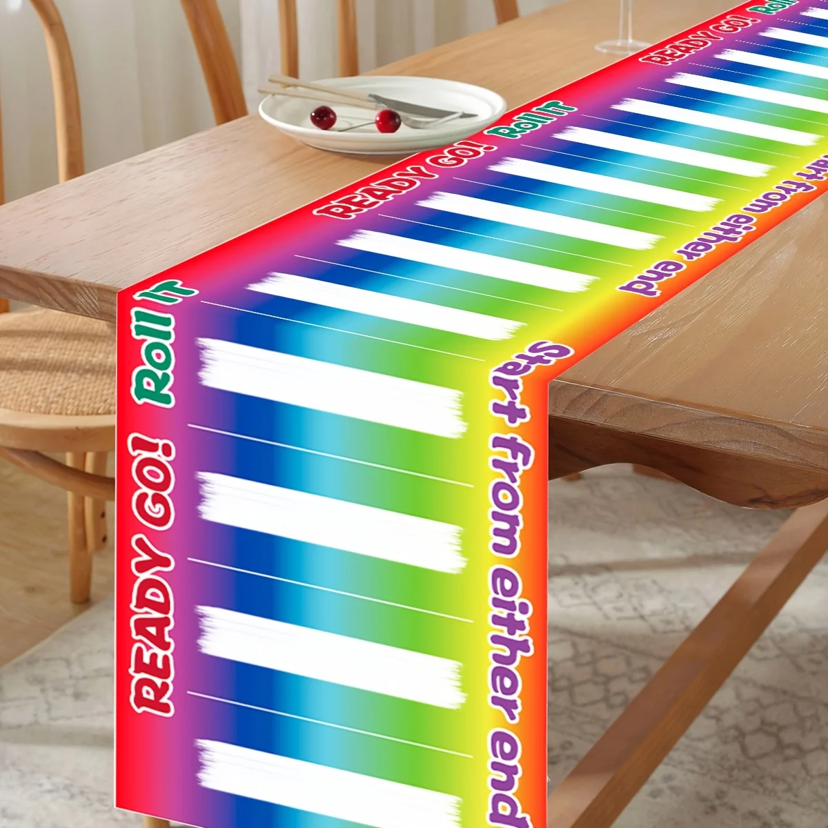 1 Piece of Colorful Rolling Fun Points Game Table Runner, Suitable for Farmhouse, Indoor, Kitchen, Celebrations, Table Decoration, Restaurant, and Banquet Decoration Supplies
