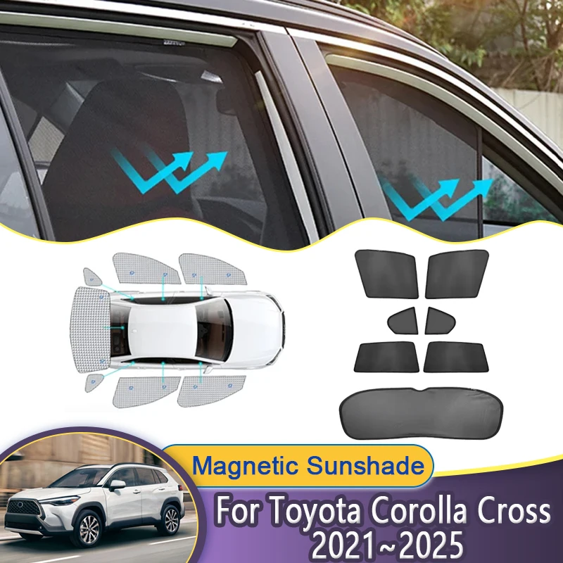 

Автомобильный сетчатый солнцезащитный козырек для Toyota Corolla Cross XG10 2021 ~ 2025 2022 2023 2024, магнитный козырек на окно, солнцезащитные козырьки, занавески, автомобильные аксессуары