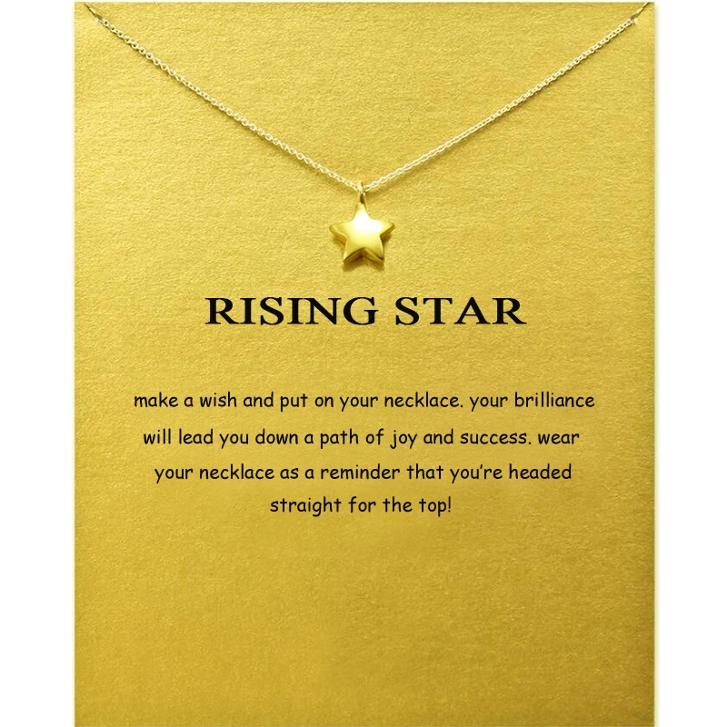 Pentagram Pendant Necklace for Women Girls Small Five Point Alloy Celestial Charm Jewelry with Message Card Rising Star Gift