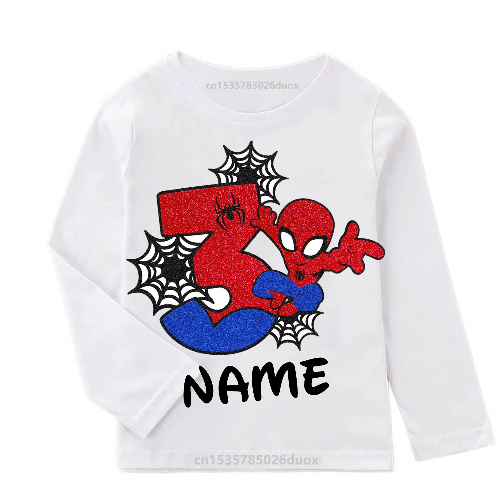 Kid 2 3 4 5 6 7 8 Spider-Man Custom Name Birthday Boy Long Sleeve T-shirt NEW Autumn SpiderMan Birthday Party Girl  Bottom Shirt