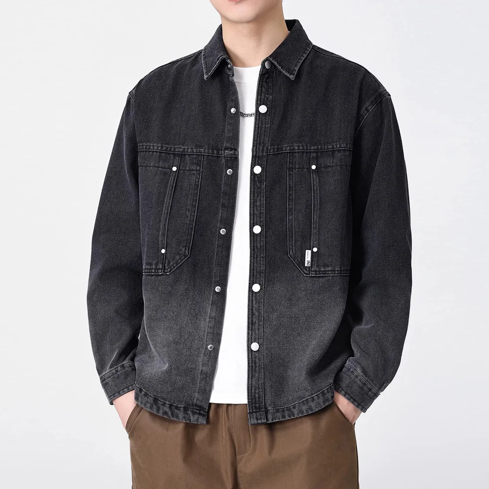 

Vintage Washed Denim Shirts Men Streetwear Fashion Loose Casual Long Sleeve Spring Autumn Denim Cargo Shirt Blouses Coat
