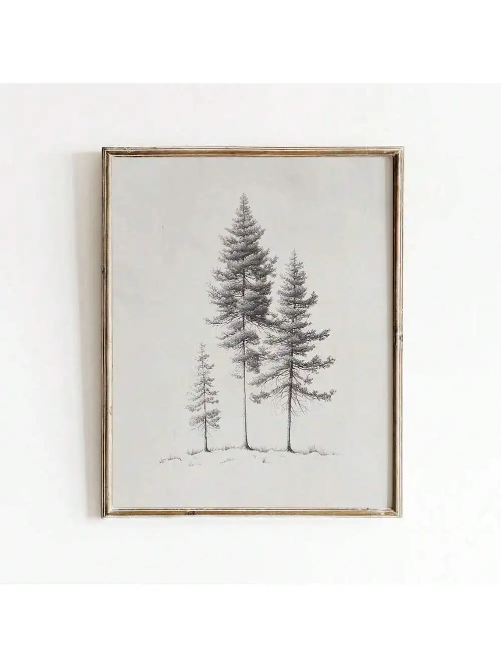 1pc Pine Tree Sketch Drawing Vintage Poster Nordic Style Abstract Minimalist Painting Neutral Wall Art Print Modern Home  Decor