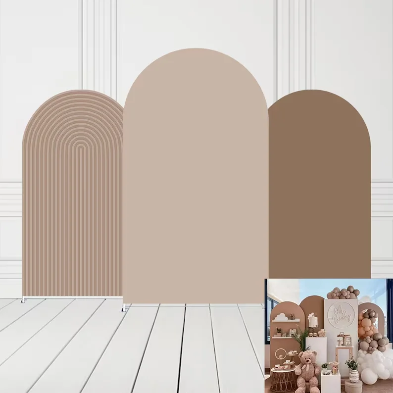 Mehofond Brown Beige Arch Backdrop Solid Color Covers Kid Birthday Party Custom 2-Sided Wedding Oh Baby Background Chiara Cover