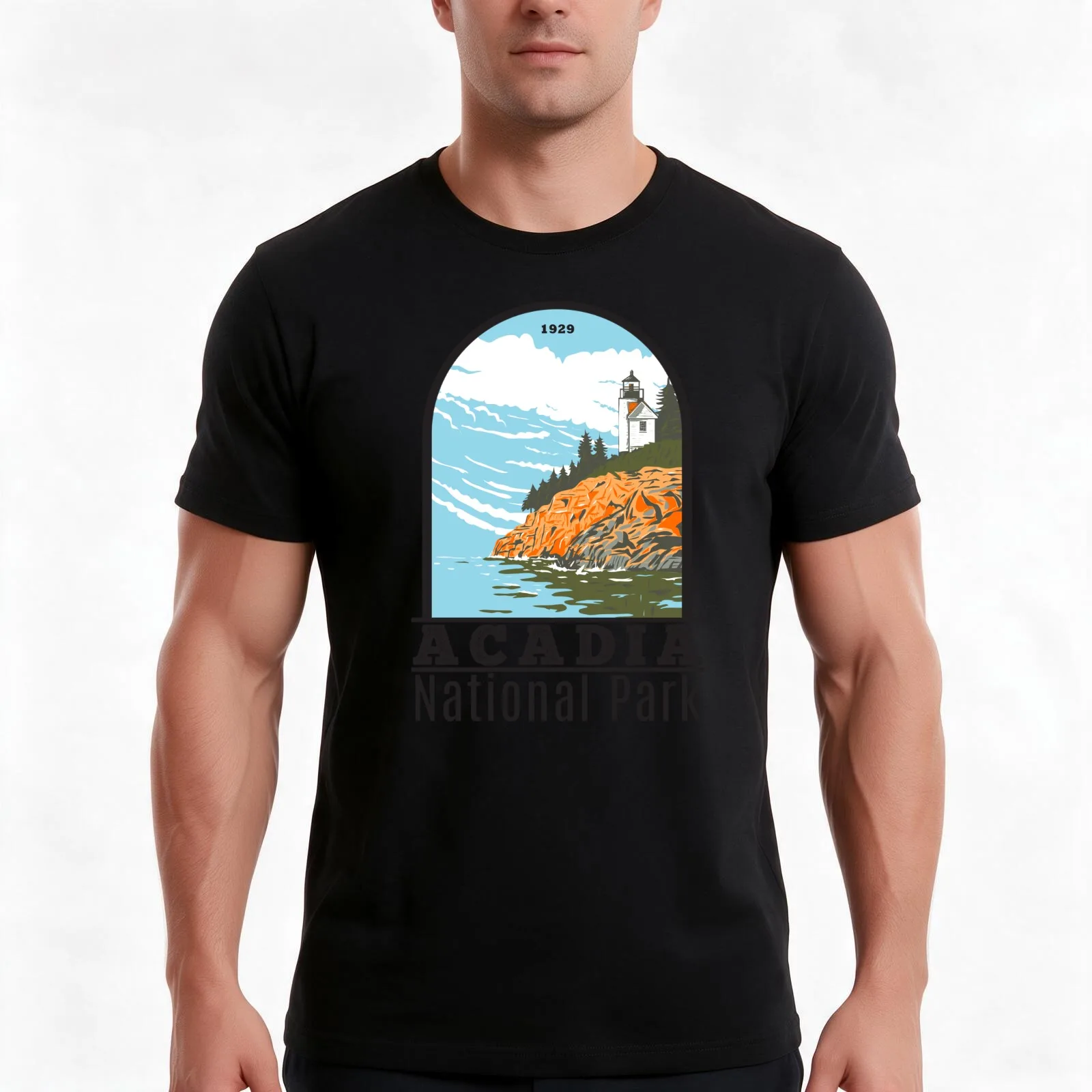 Acadia National Park Bar Harbor Lighthouse Maine T-Shirt Summer Casual Cotton Tee Oversized Streetwear Tops Unisex Men Women