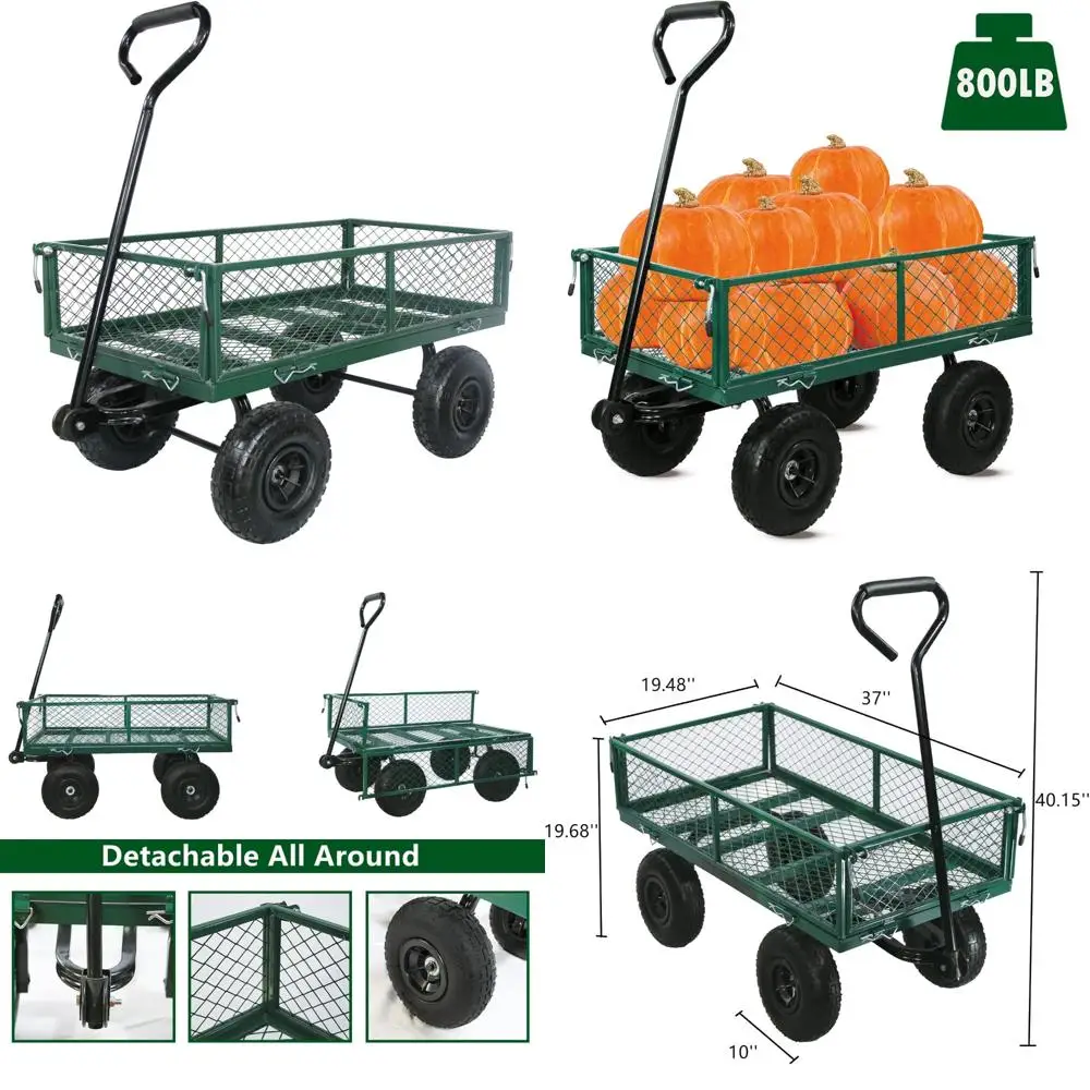 

Heavy-Duty Garden Utility Cart with Removable Sides, 800lb Pullable Yard Cart