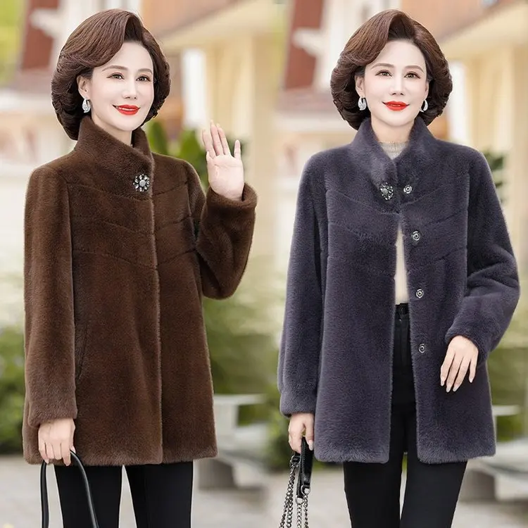Hochwertige Nerz Pelz Jacke Ladies2025New Herbst Winter Pelzmantel Mutter Mittleren Alters Ältere Overwear Frauen Outwear Woolen Mäntel